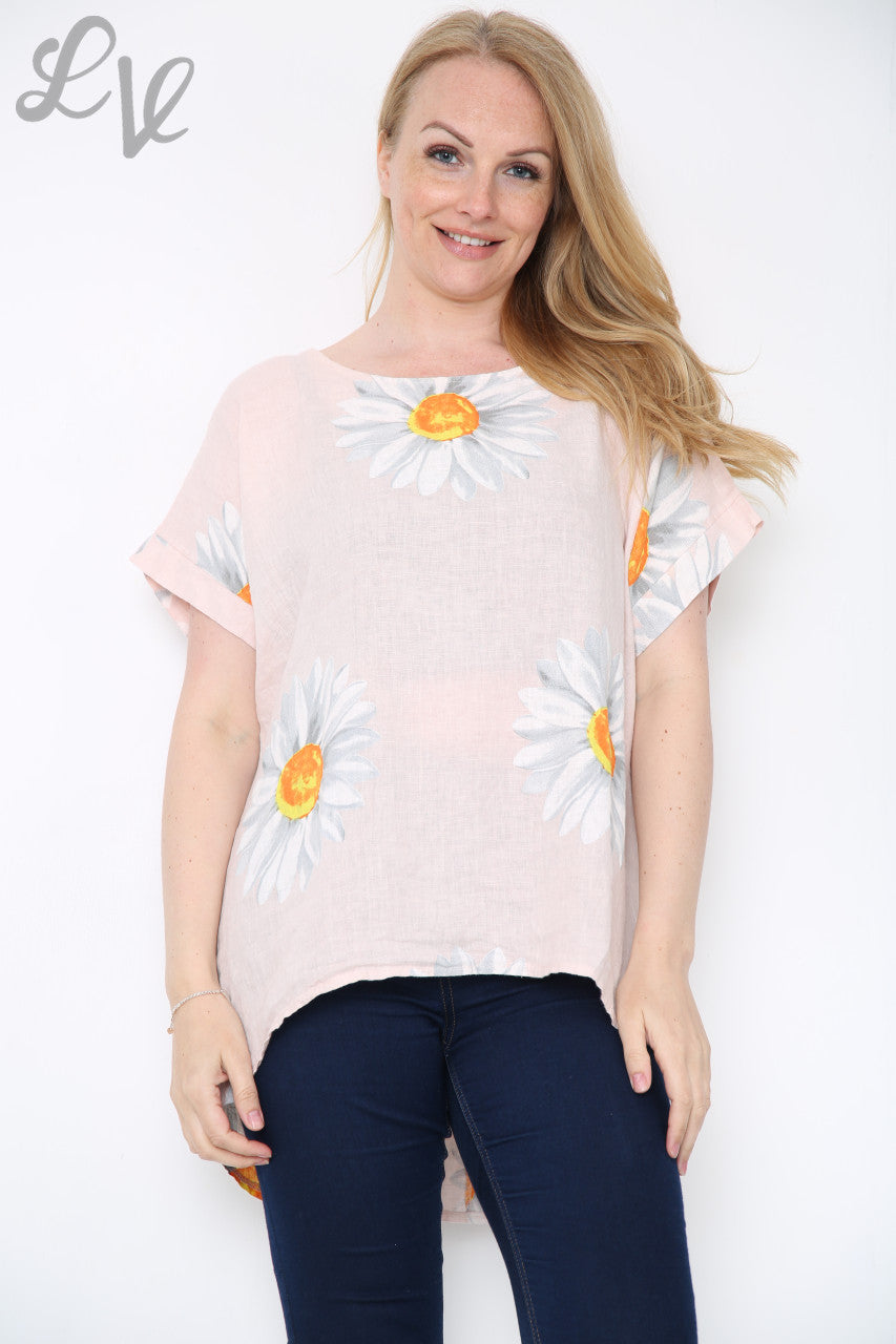 Dames Top Met Madeliefjes En Knopen Op De Rug Oudroze Prijs per stuk € 10,99