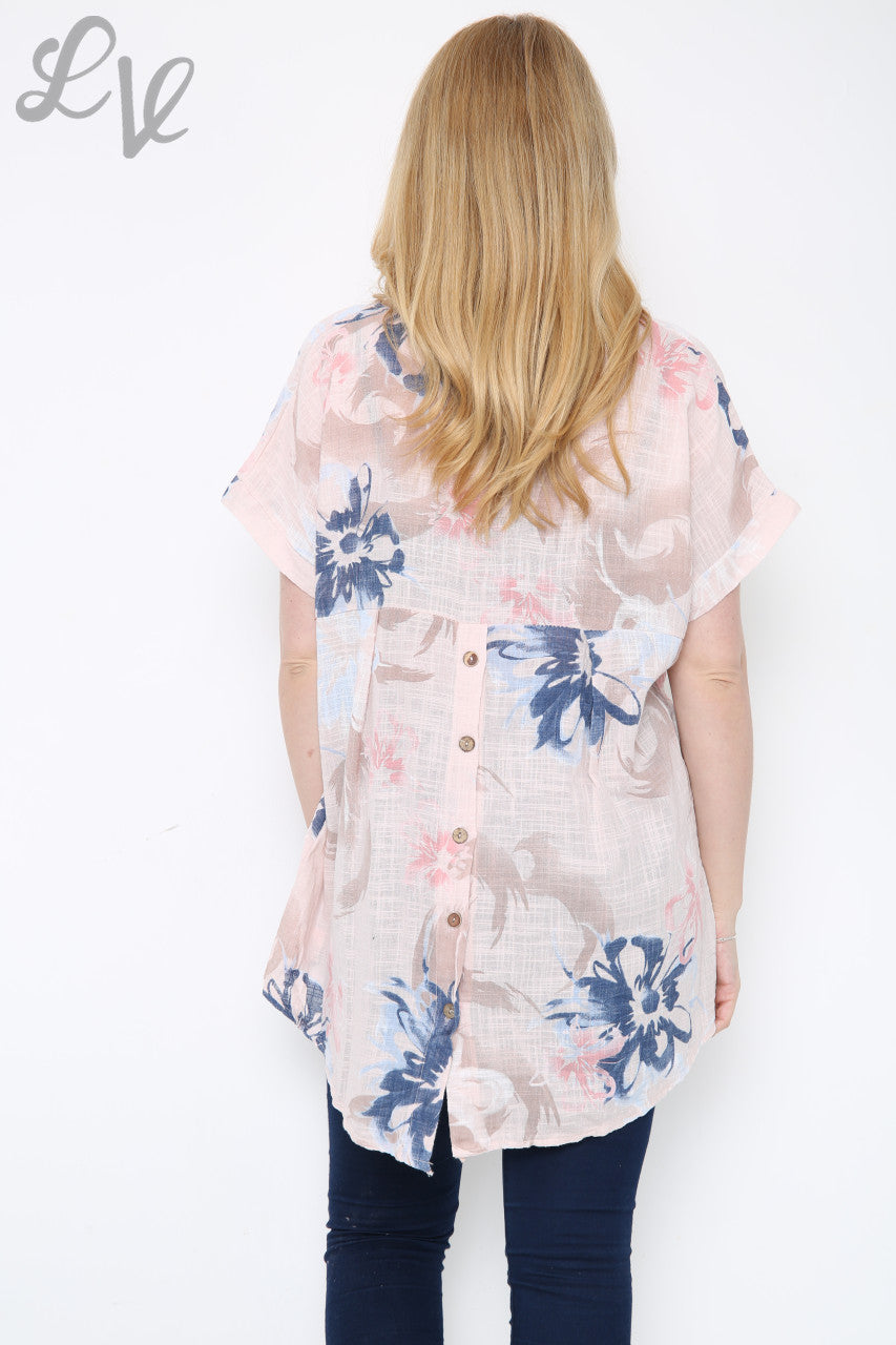 Dames Top met abstracte bloemenprint Oudroze