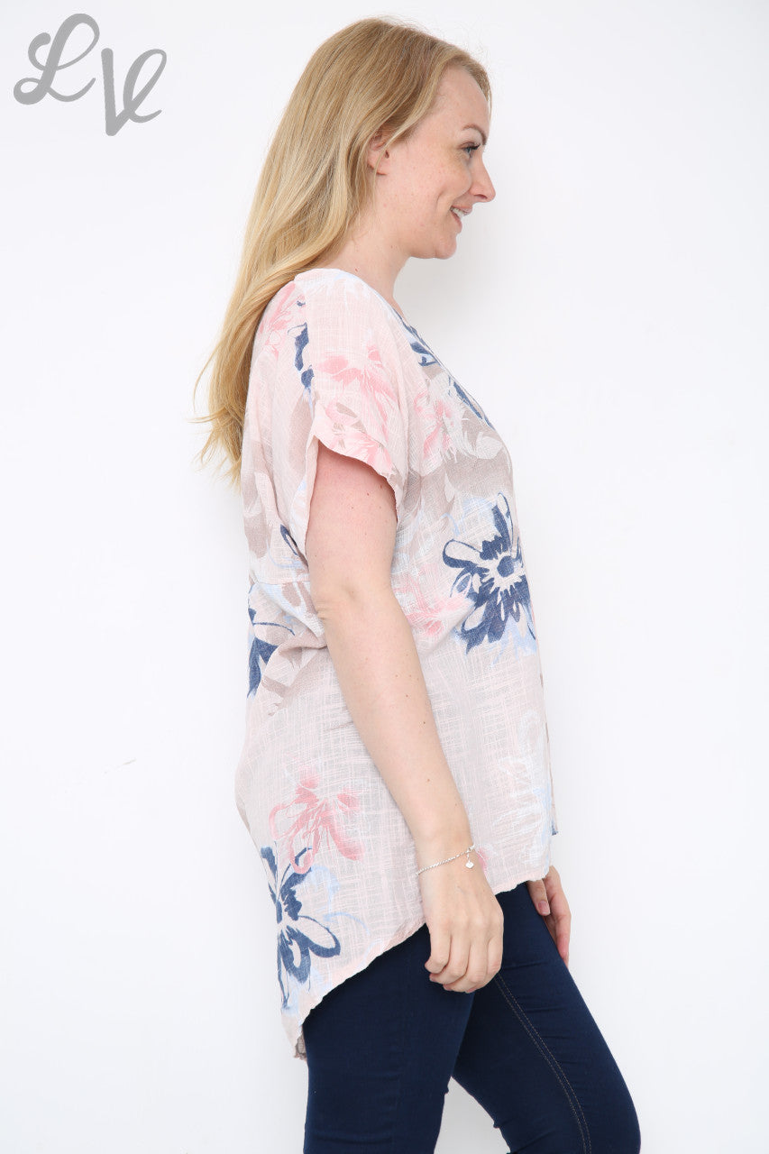 Dames Top met abstracte bloemenprint Oudroze