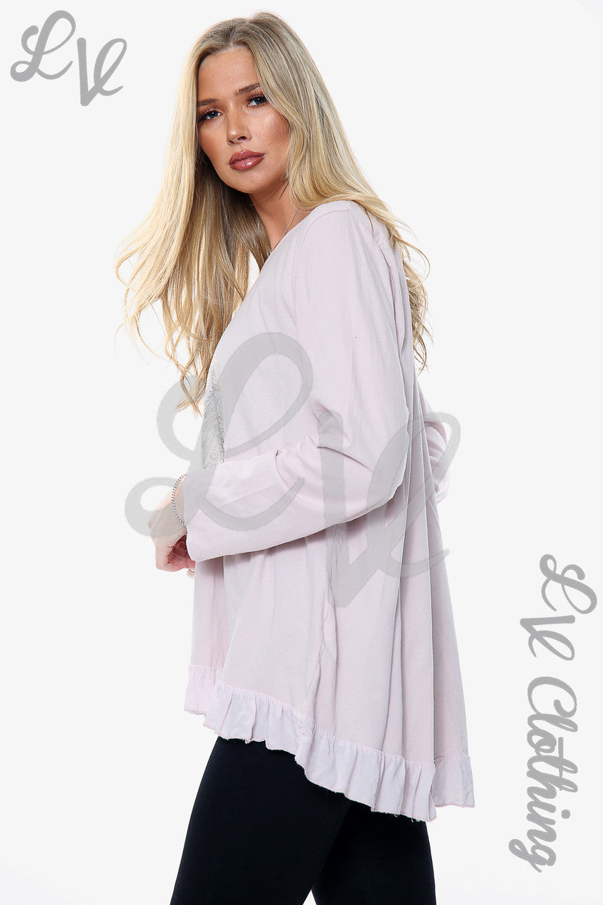 Ladies Feather Print Graphic Top Dusty Pink Unit Price WAS £10.99 NOW £5.49