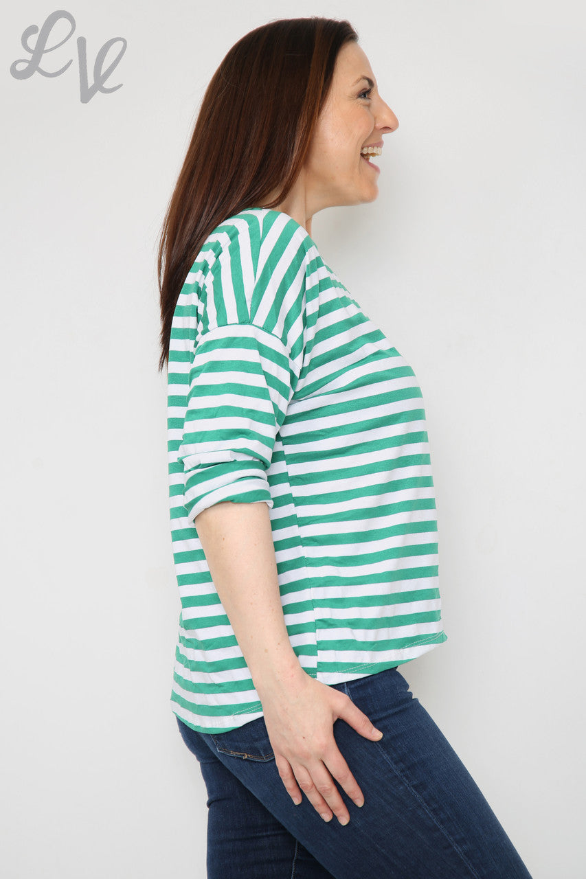 Ladies Stripe Roll Sleeve Top Green Unit Price £4.99
