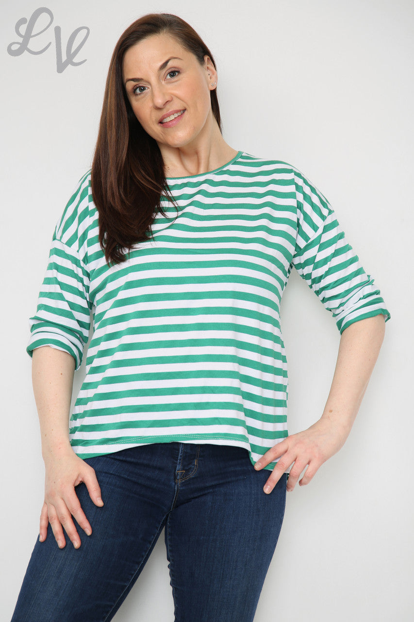 Ladies Stripe Roll Sleeve Top Green Unit Price £4.99