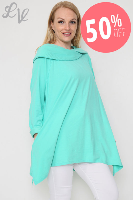 Ladies Draped Shoulder Sweatshirt Top Jade Unit Price WAS £13.99 NOW £6.99