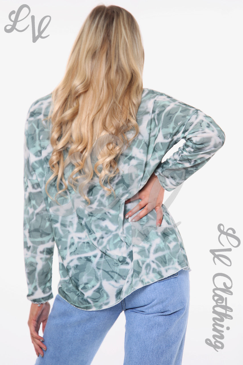 Dames Top Met Marmerprint Groen Stukprijs WAS €9,99 NU €7,49