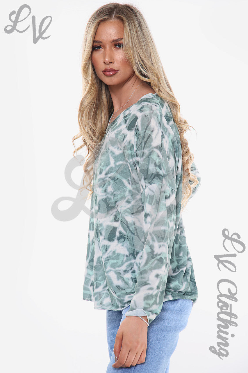 Dames Top Met Marmerprint Groen Stukprijs WAS €9,99 NU €7,49