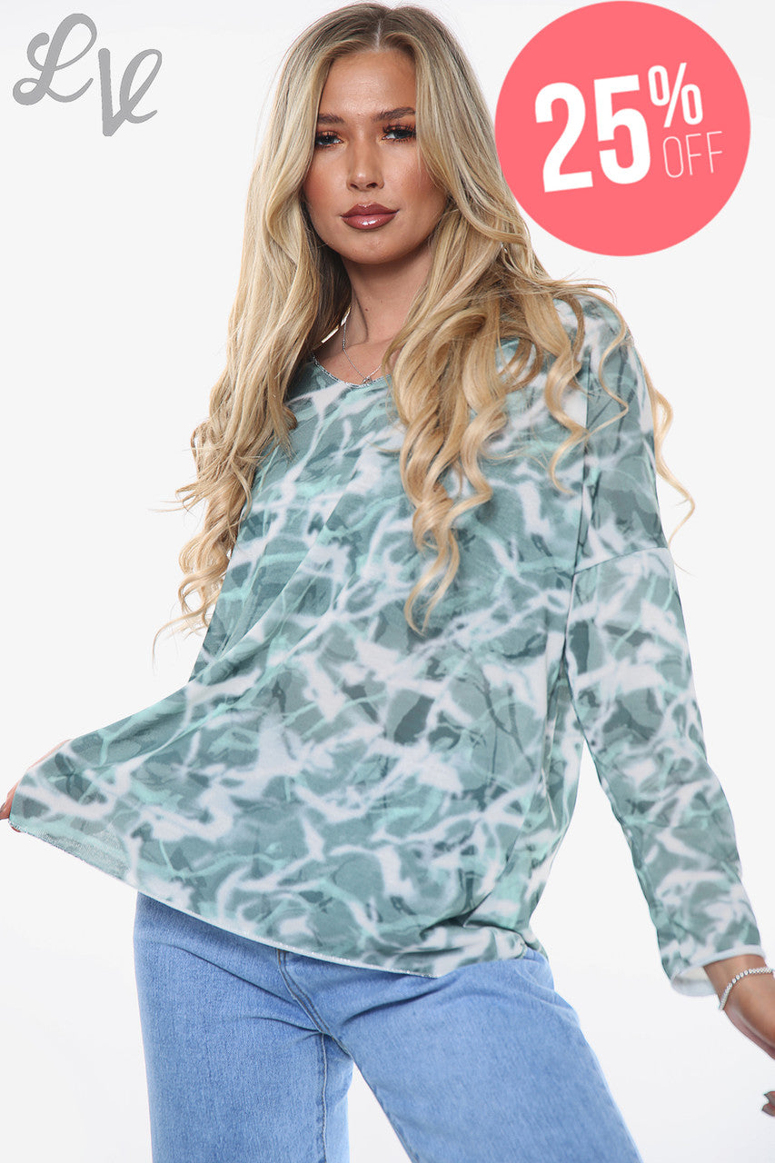Dames Top Met Marmerprint Groen Stukprijs WAS €9,99 NU €7,49