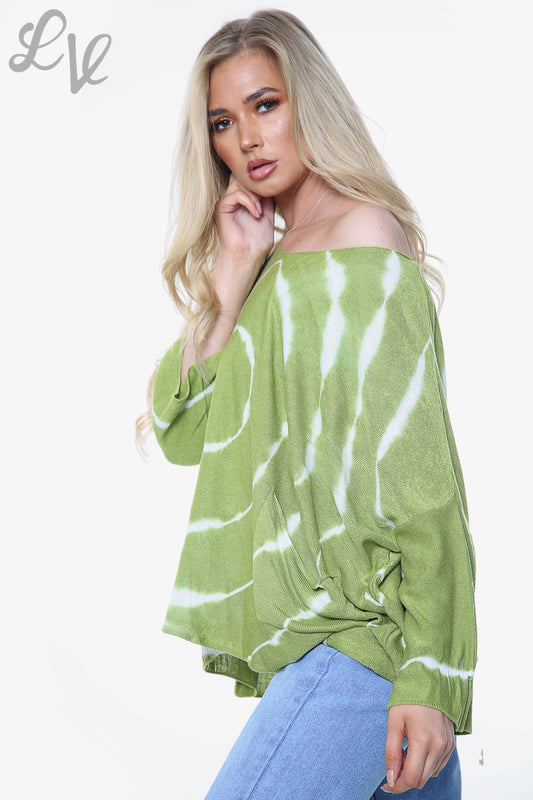 Ladies Tie Dye Print Fine Knit Top Green Unit Price £14.99