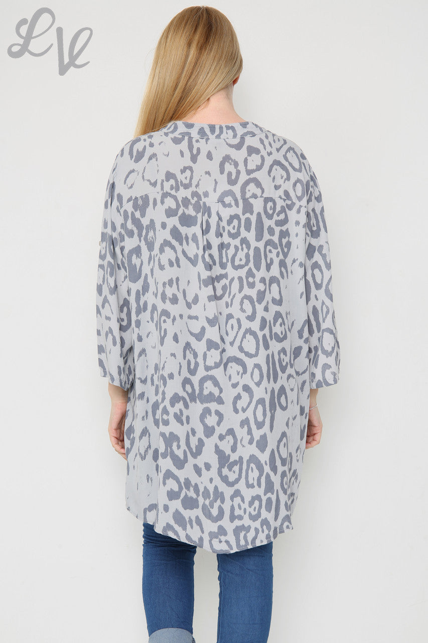 Dames Blouse met dierenprint en langere lengte Grijs Eenheidsprijs €8,99