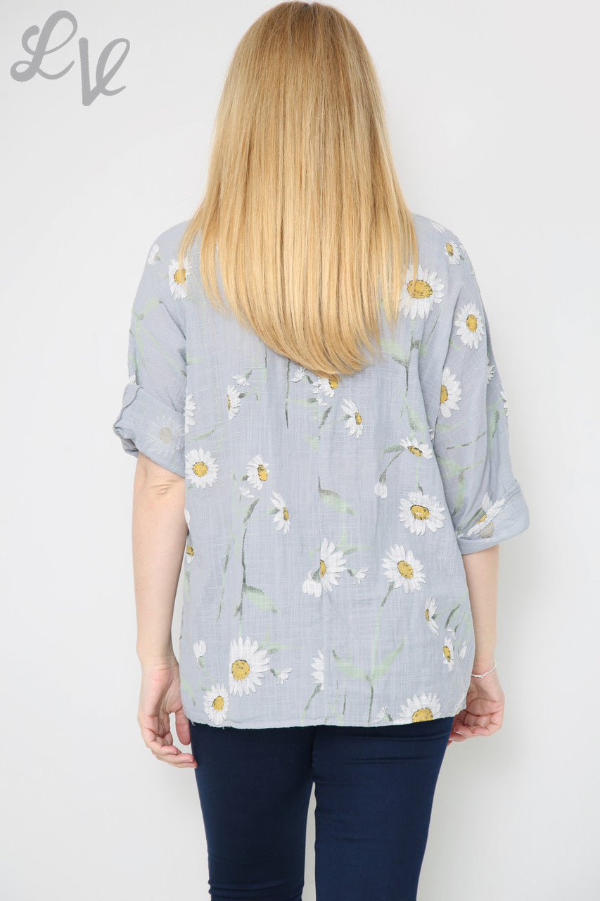 Dames Daisy Bloemenprint Top Grijs - Prijs per stuk € 8,99