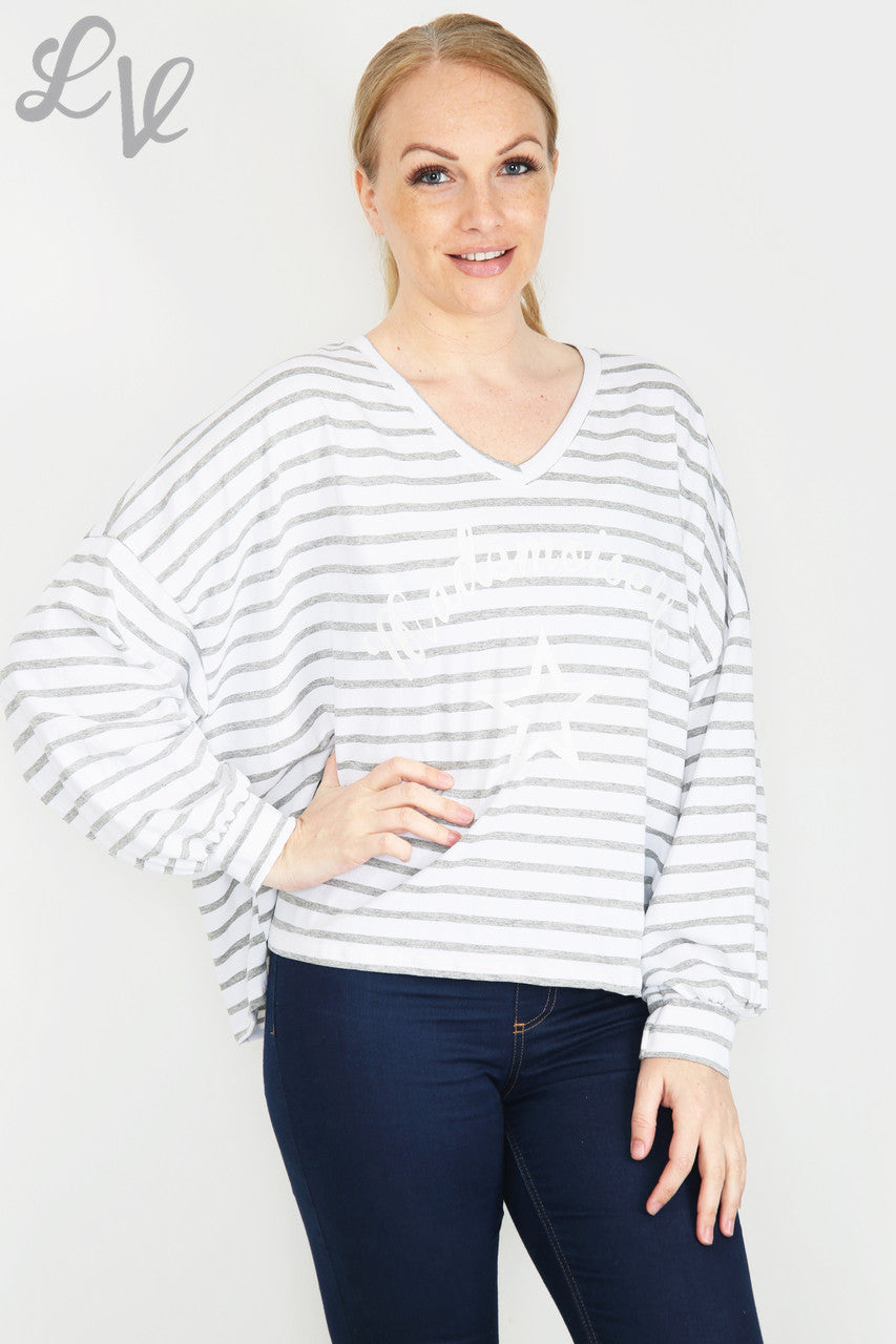Dames Mademoiselle Gestreepte Top Grijs Stukprijs € 9,99