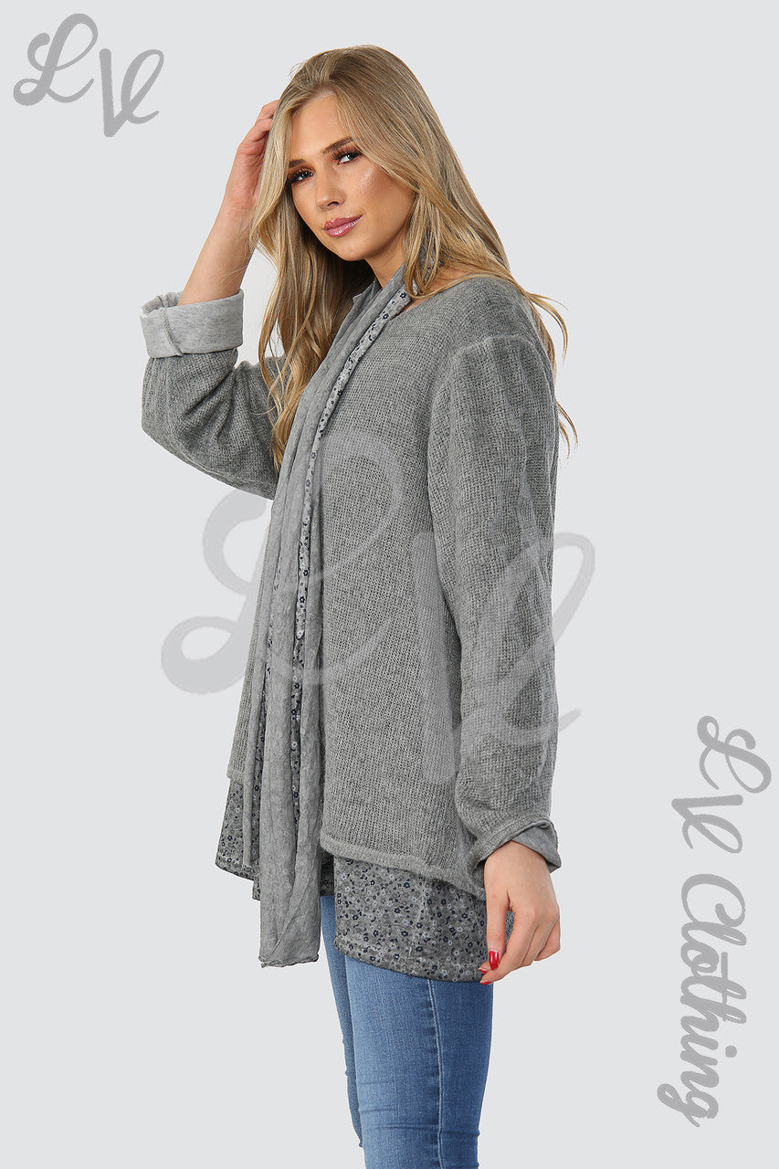 Dames Floral Print Onderlaag Jumper Met Sjaal Grijs - Stukprijs €14.99