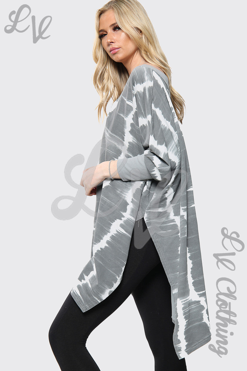 Ladies Tie Dye Print Italian Oversize Top Grey Unit Price £15.99