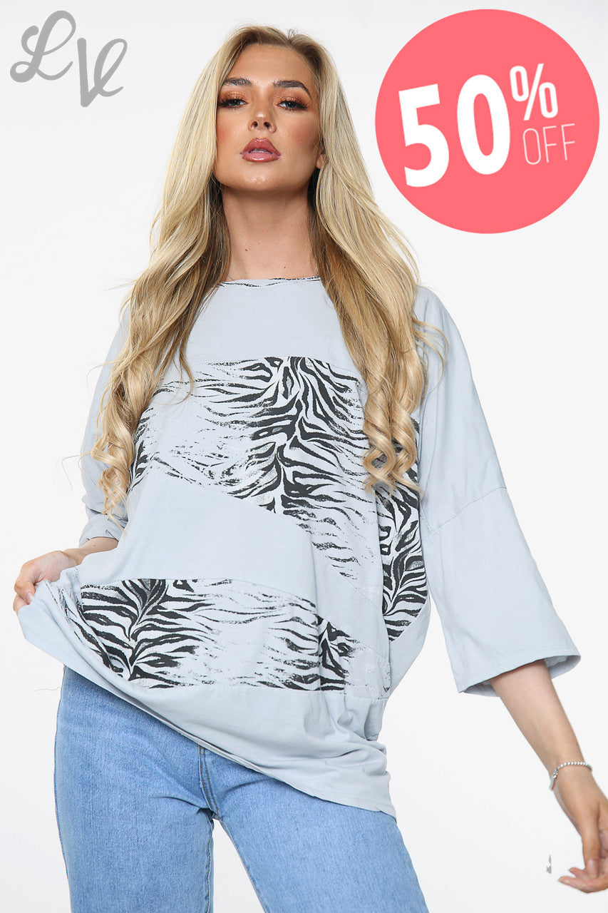Dames Top met dierenprint patchwork grijs Prijs per stuk WAS €13,99 NU €6,99