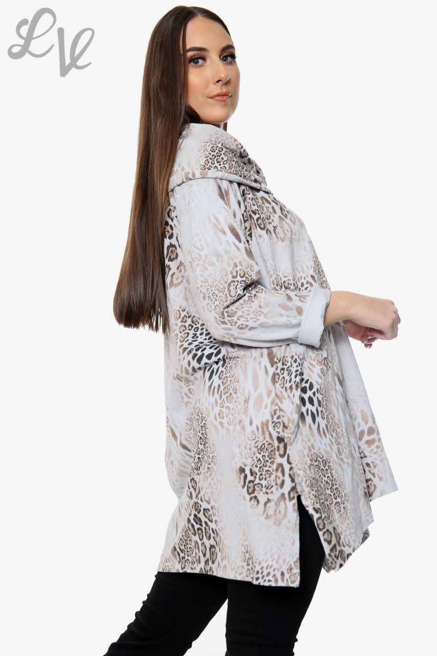 Dames Sweatshirt met Dierenprint en Gedrapeerde Schouder Grijs Stukprijs €13,99