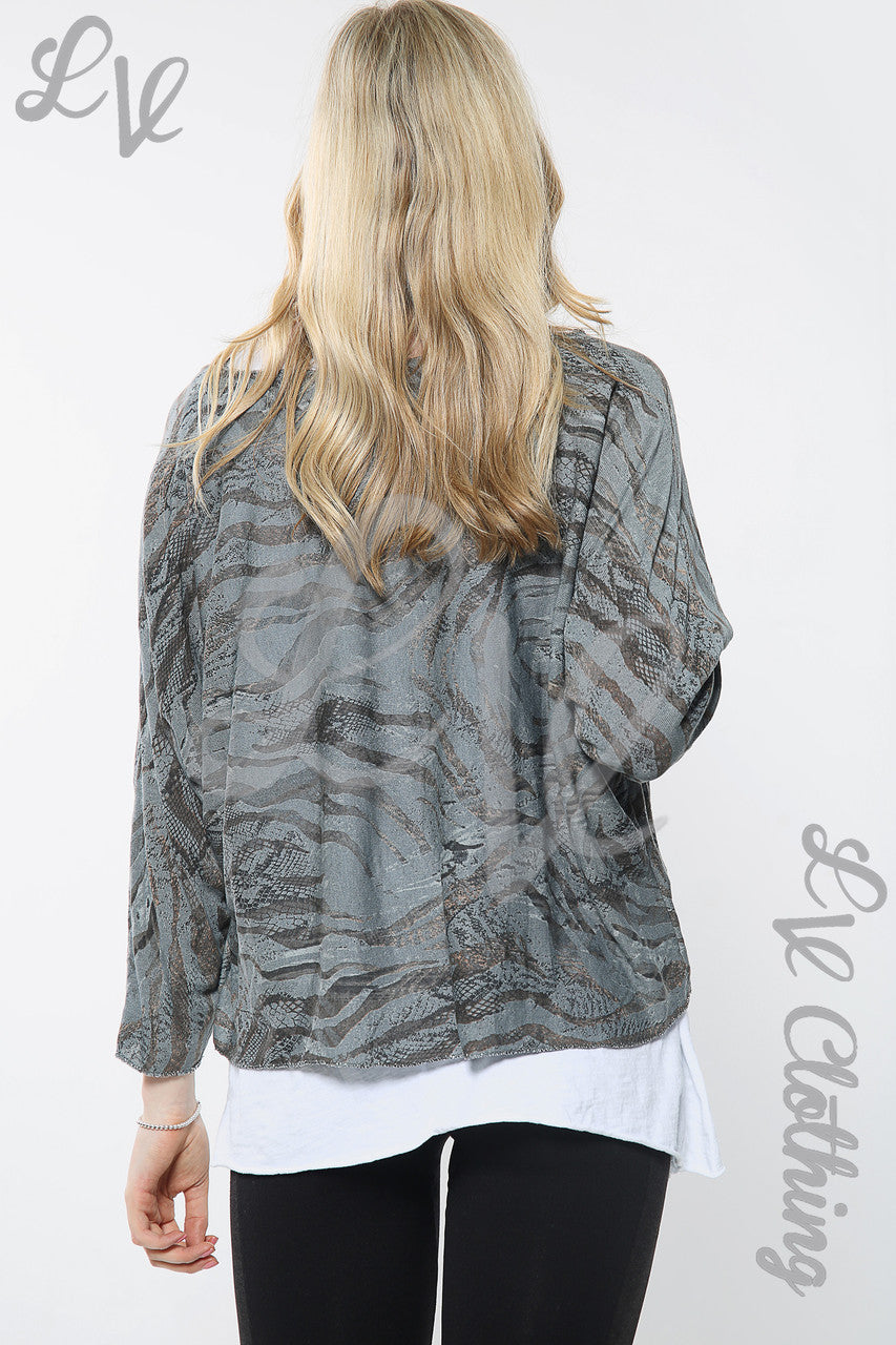 Dames 2-Laags Bedrukt Halsketting Top Grijs Prijs WAS € 8,99 NU € 5,99