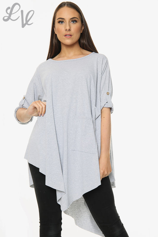 Ladies Plain Asymmetrical Top Grey Unit Price £9.99