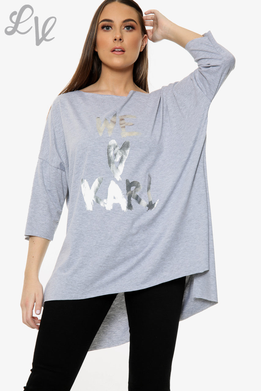 Dames 'We Love Karl' Top met folieprint Grijs Stukprijs WAS €5,99 NU €2,99