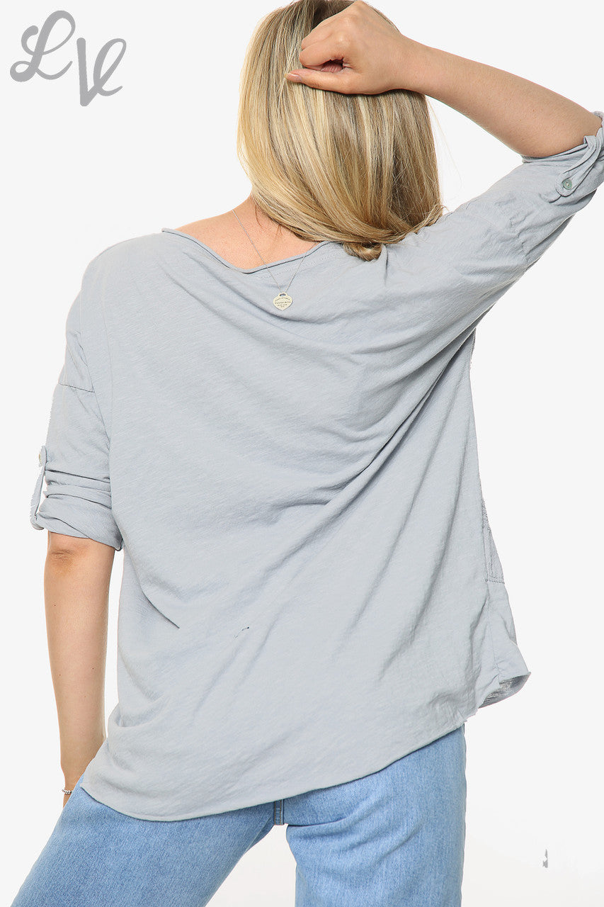 Ladies Sequin Star Detail Top Grey Unit Price £8.99
