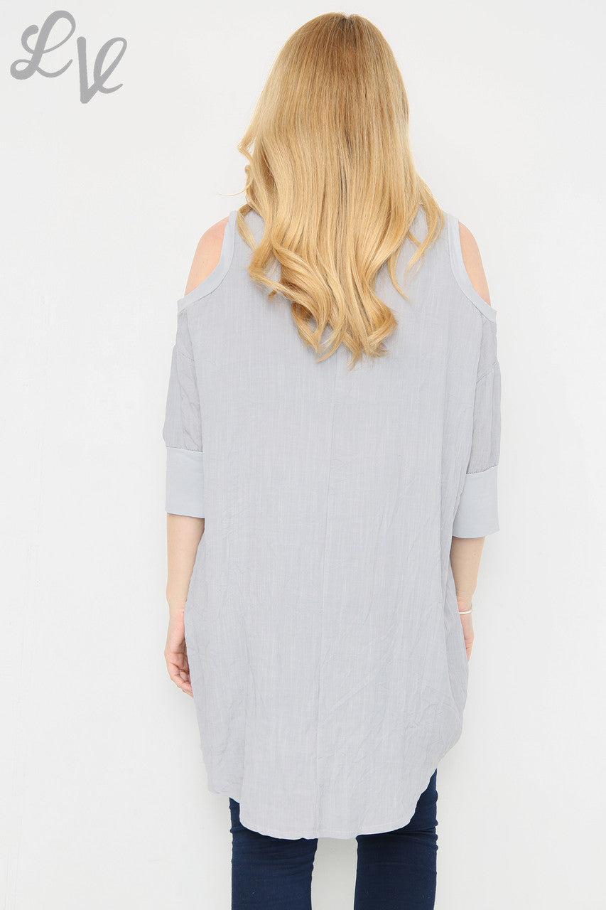 Dames Top met Open Schouders Grijs Stukprijs €9,99