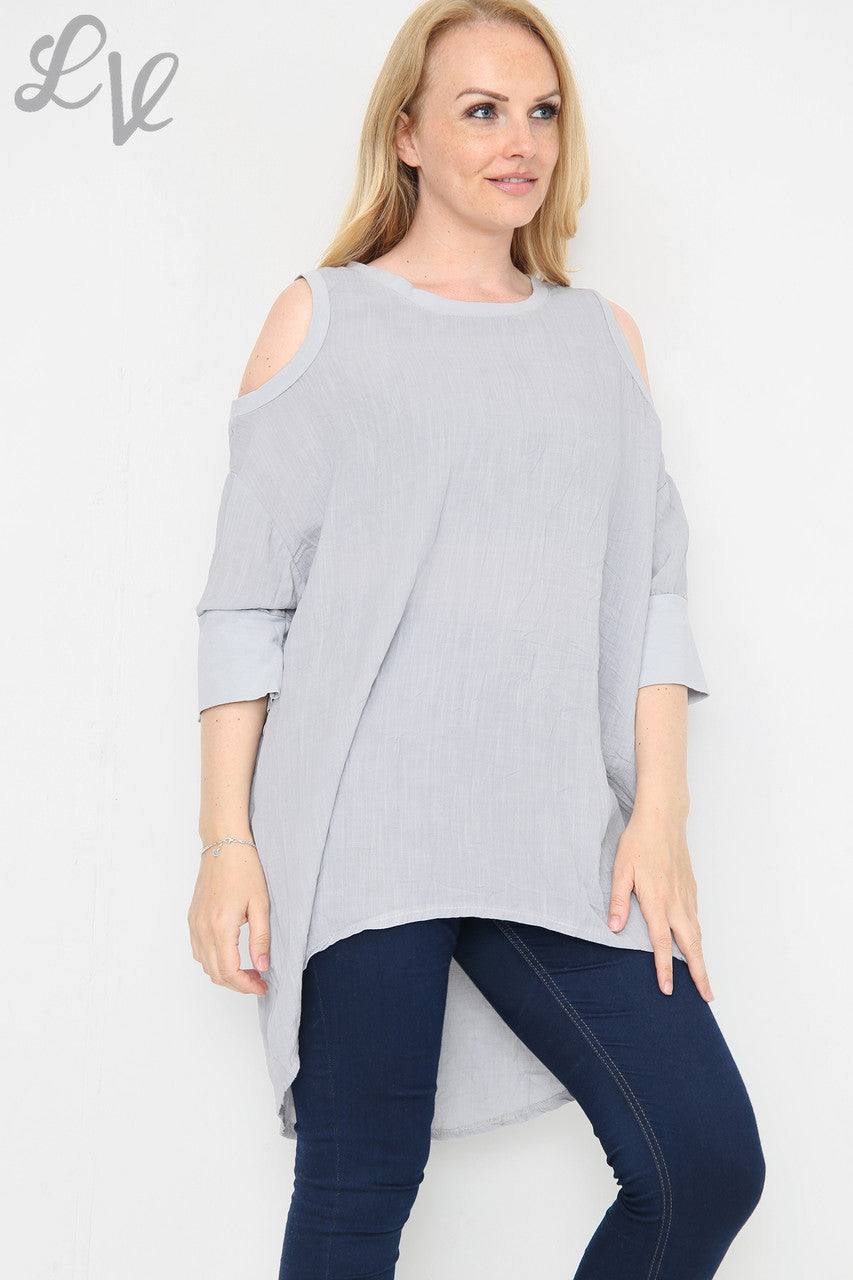 Dames Top met Open Schouders Grijs Stukprijs €9,99