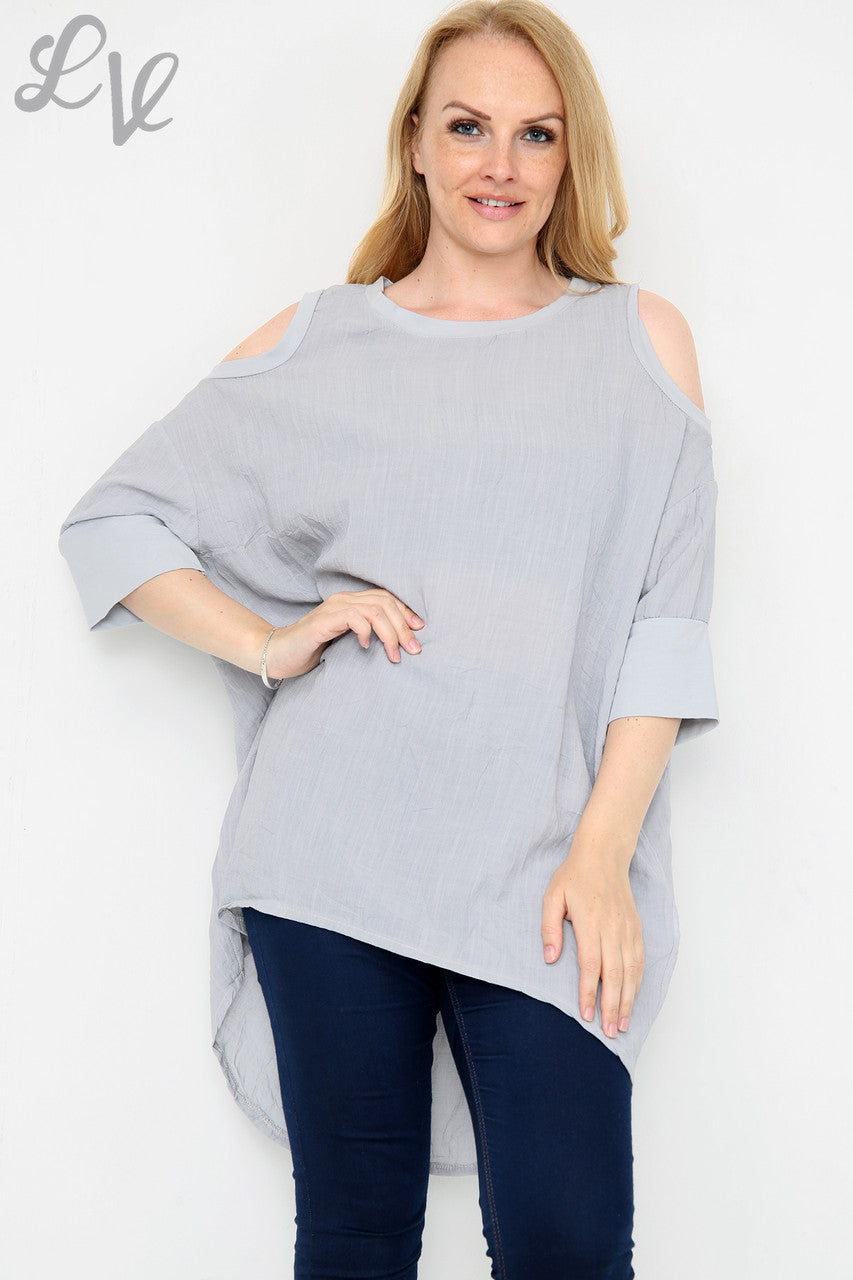 Dames Top met Open Schouders Grijs Stukprijs €9,99