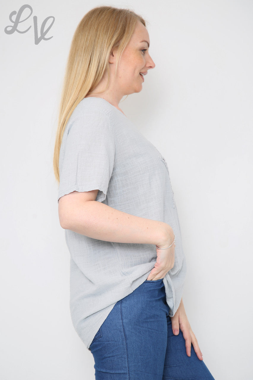 Dames Top met Sterrenpailletten Grijs Stukprijs €8,99