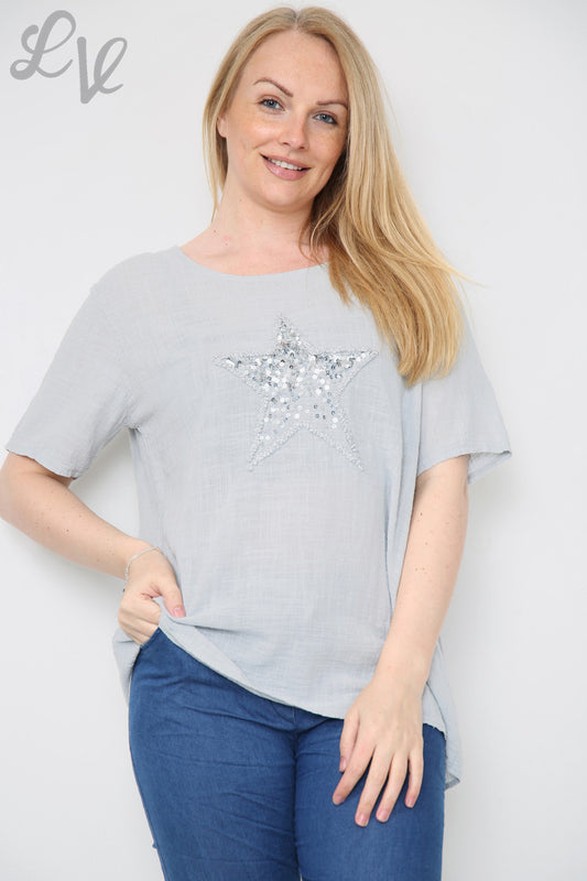 Ladies Star Sequin Top Grey Unit Price £8.99