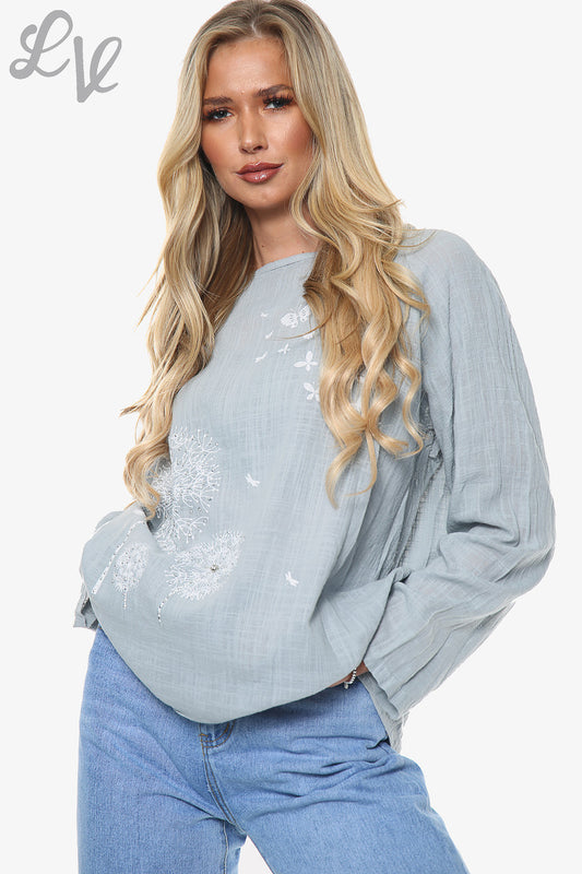 Ladies Dandelion Long Sleeve Top Grey Unit Price £10.99