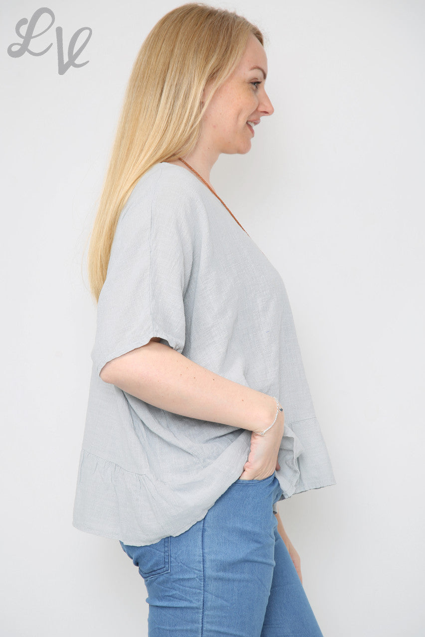 Dames Top met Rucheszoom en Halsketting Zilver Stukprijs €9,99