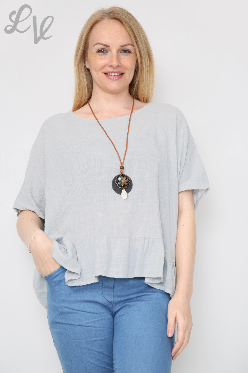 Dames Top met Rucheszoom en Halsketting Zilver Stukprijs €9,99