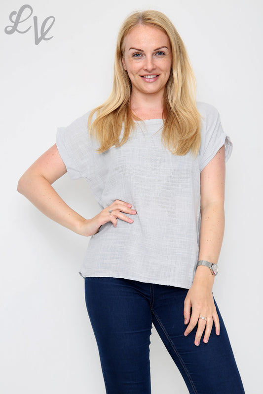 Ladies Sequin Star Shape Top Grey - Unit Price £7.99