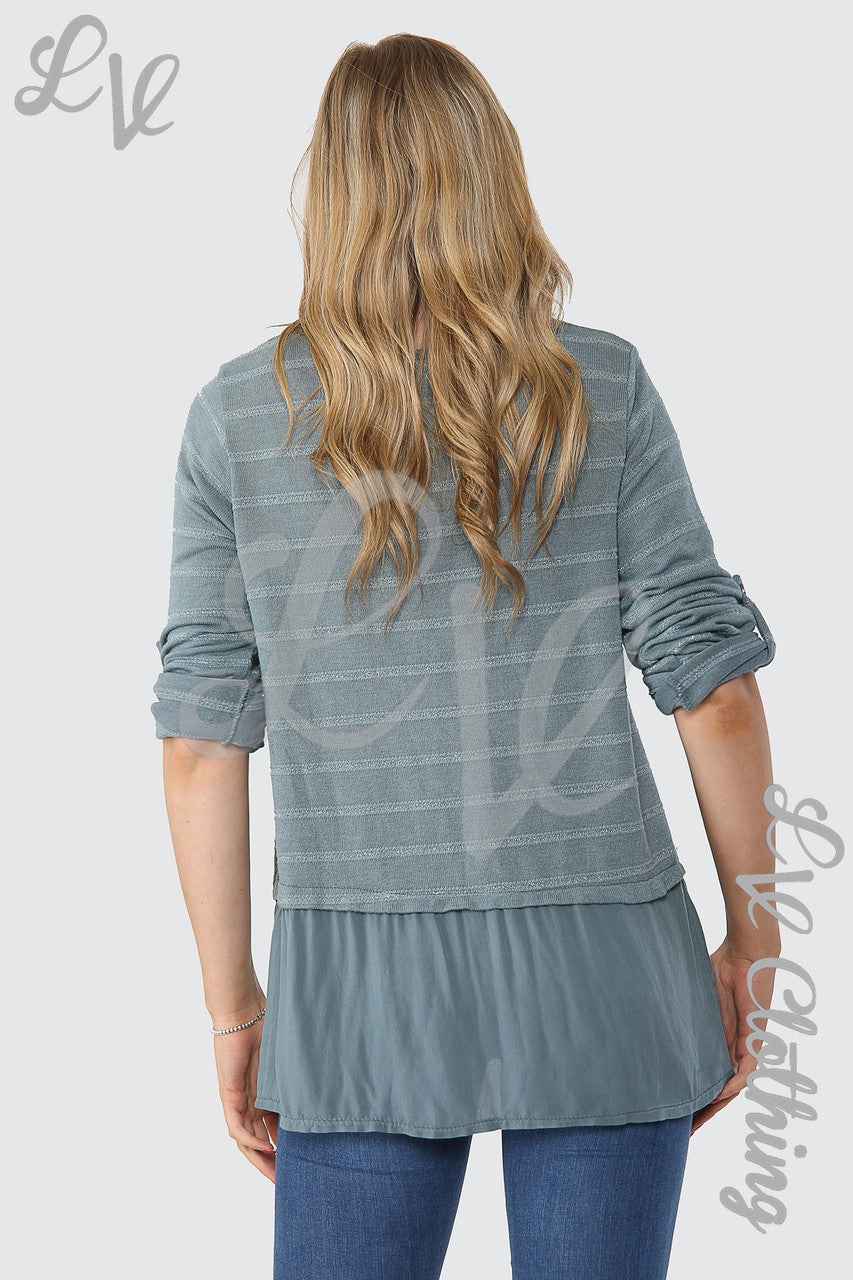 Dames Lurex Streep Top Met Knoopdetail Grijs - Stukprijs € 12,99
