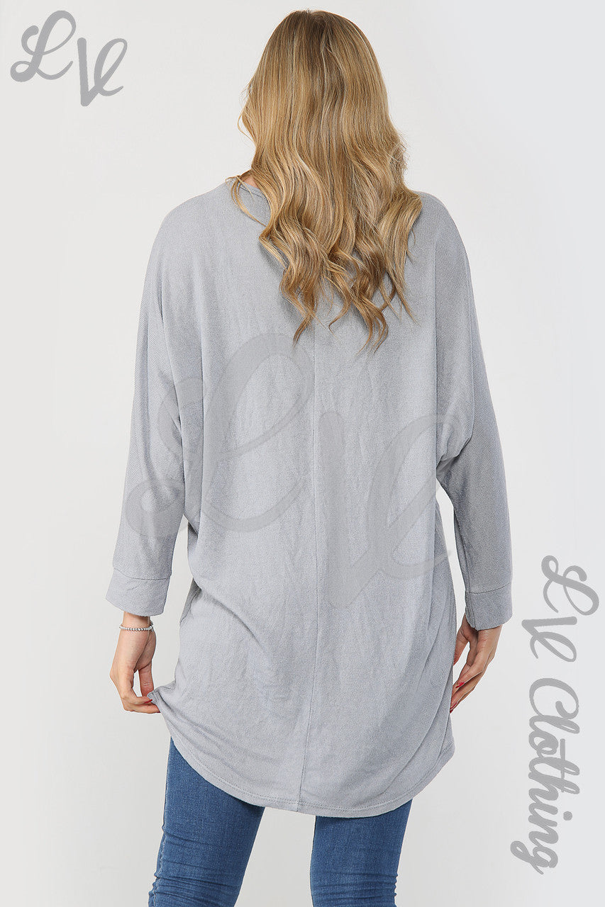 Dames Effen Asymmetrische Fijngebreide Tuniektop Grijs - Prijs WAS € 12,99 NU € 4,99