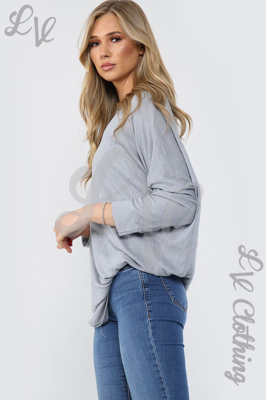 Dames Effen Asymmetrische Fijngebreide Tuniektop Grijs - Prijs WAS € 12,99 NU € 4,99