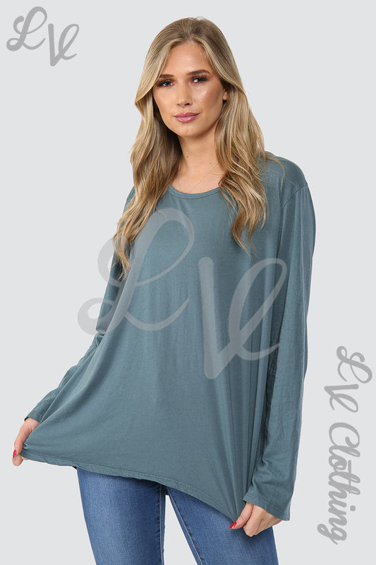 Ladies Plain Button Back Oversized Top Grey - Unit Price WAS 9.99 NOW £4.99