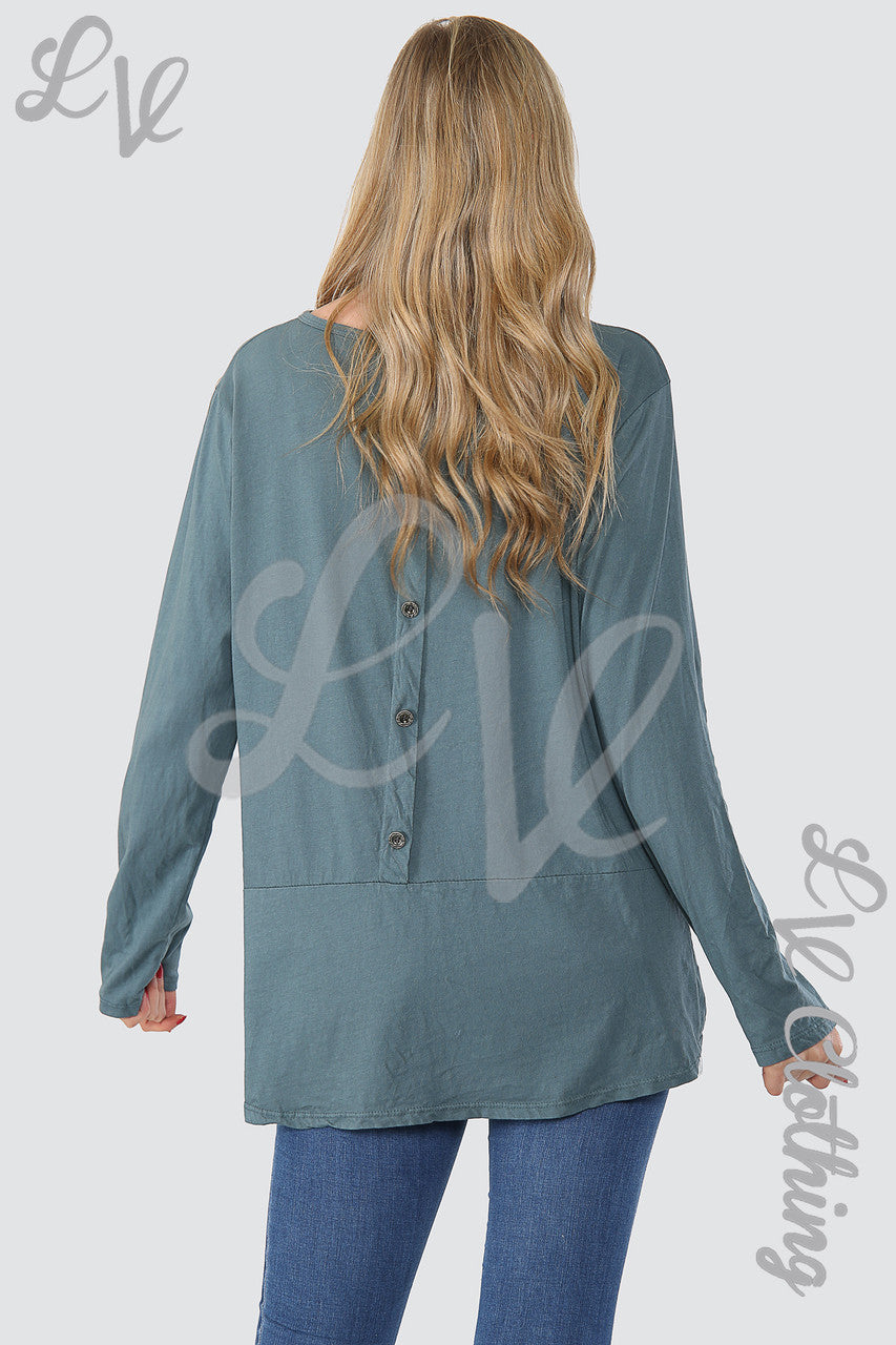 Dames Effen Top met Knoopsluiting achter Oversized Grijs - Stukprijs WAS 9,99 NU £4,99