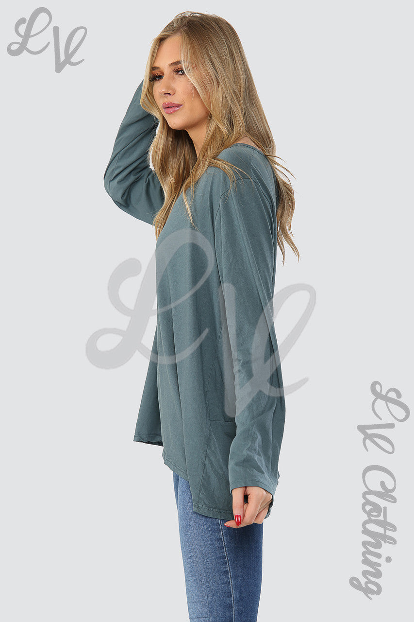 Dames Effen Top met Knoopsluiting achter Oversized Grijs - Stukprijs WAS 9,99 NU £4,99
