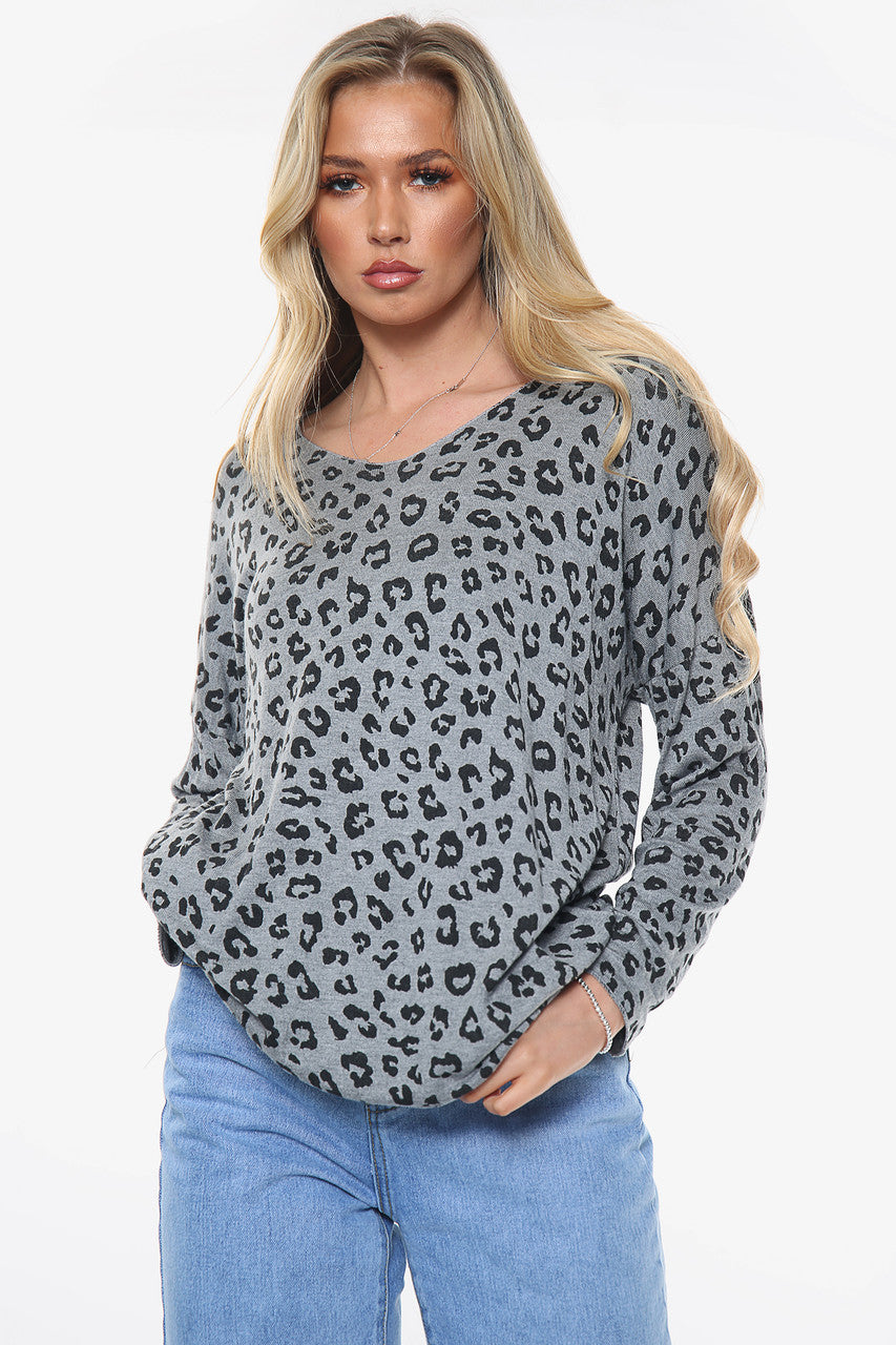 Dames Top Met Luipaardprint Fijngebreid Grijs Normale prijs 10.99 NU €5.99