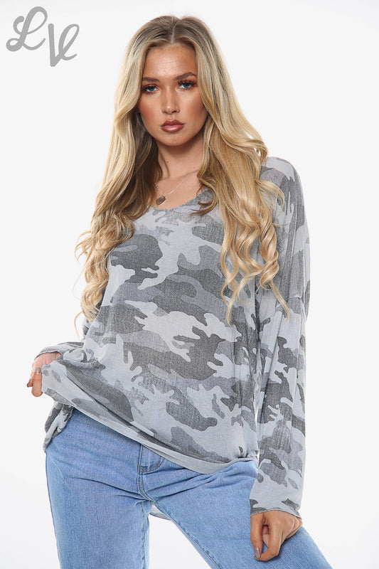 Ladies Camo Print Grey Unit Price WAS £9.99 NOW £7.49