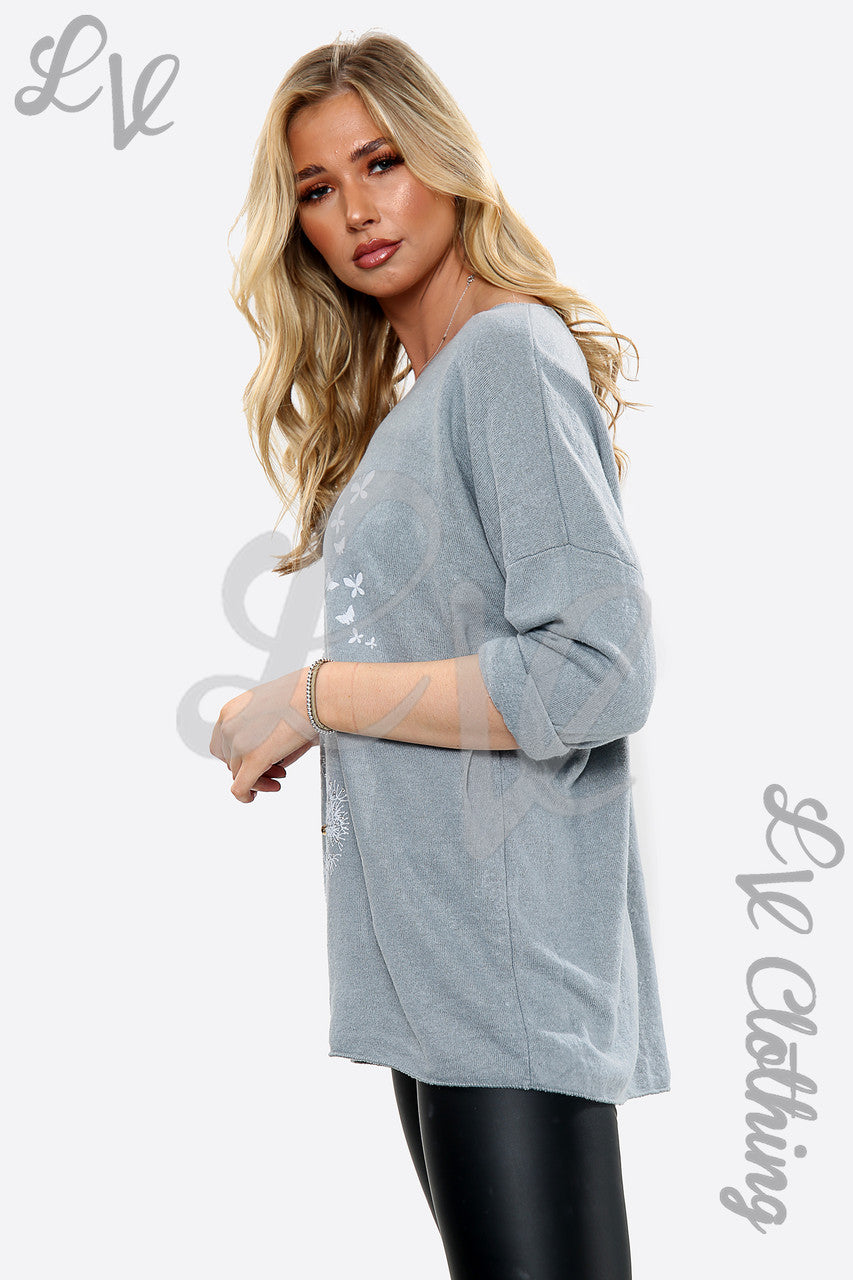 Ladies Dandelion & Butterfly Graphic Top Grey Unit Price WAS 12.99 NOW £7.99