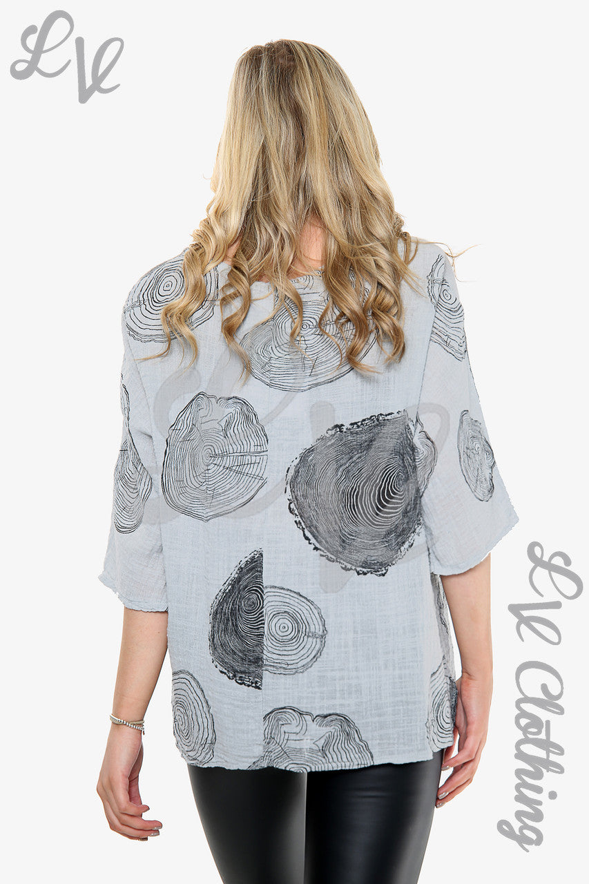 Ladies Tree Root Print Top With Necklace Grey