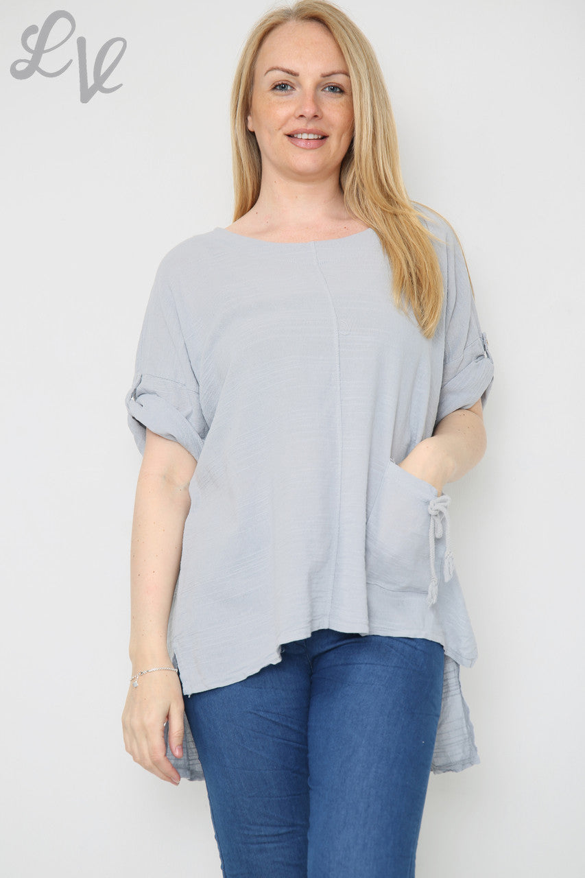 Dames Linnen Top met Zakken Grijs Prijs per stuk €9,99