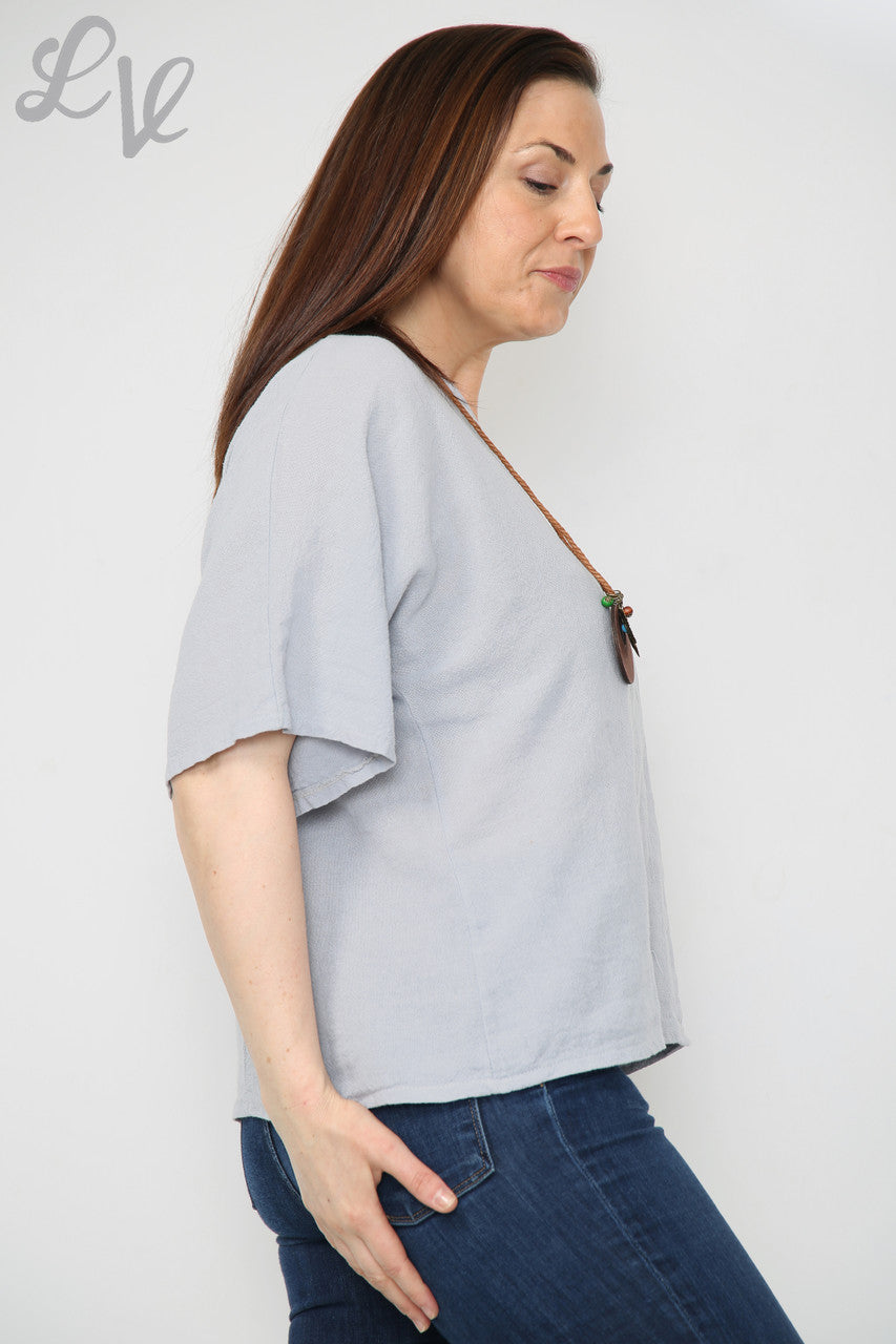 Dames Linnen Effen V-hals Top Met Ketting Grijs Stukprijs € 9,99