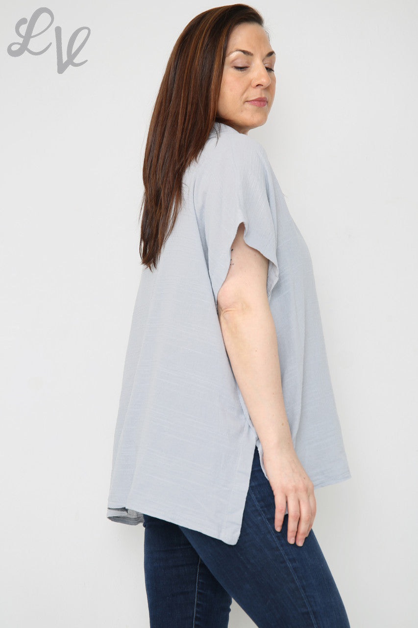 Ladies Linen Button Side Top Grey Unit Price £9.99