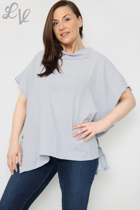 Ladies Linen Button Side Top Grey Unit Price £9.99