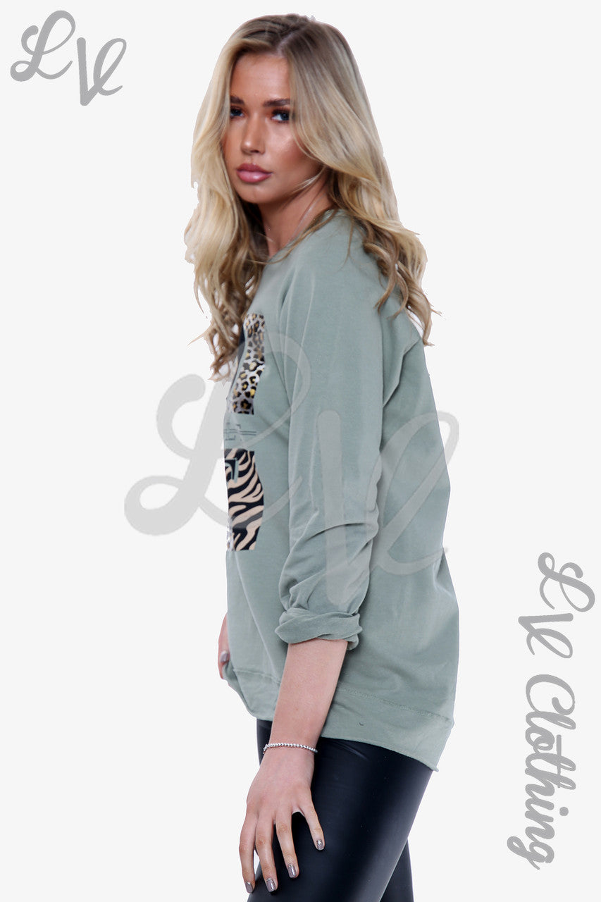 Ladies 'Love yourself' Graphic Top Khaki Unit Price WAS £11.99 NOW £5.99