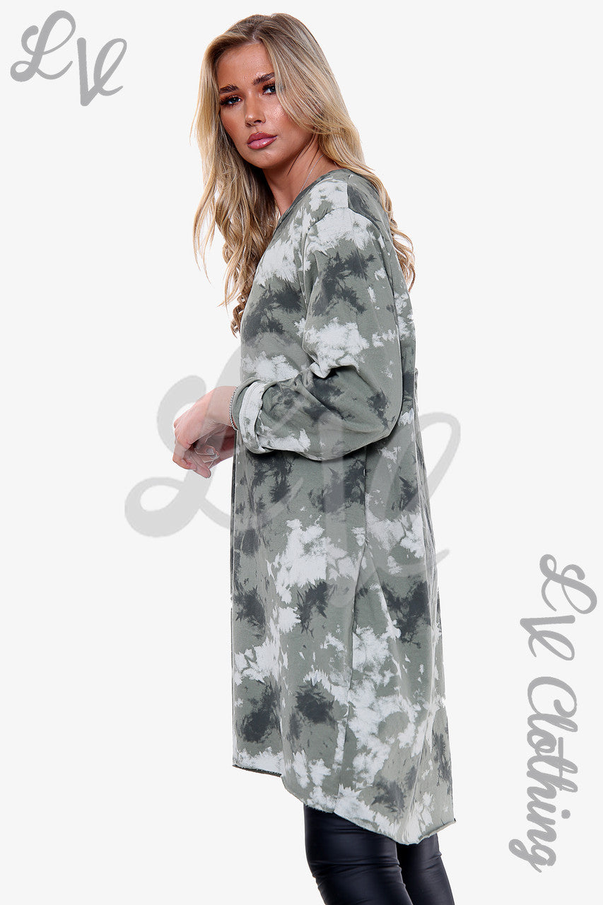 Dames Sweatshirt met Wolkenprint Khaki Prijs WAS €13,99 NU €6,99