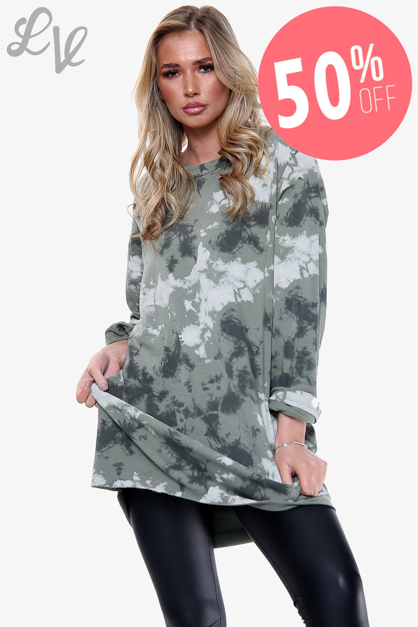 Dames Sweatshirt met Wolkenprint Khaki Prijs WAS €13,99 NU €6,99