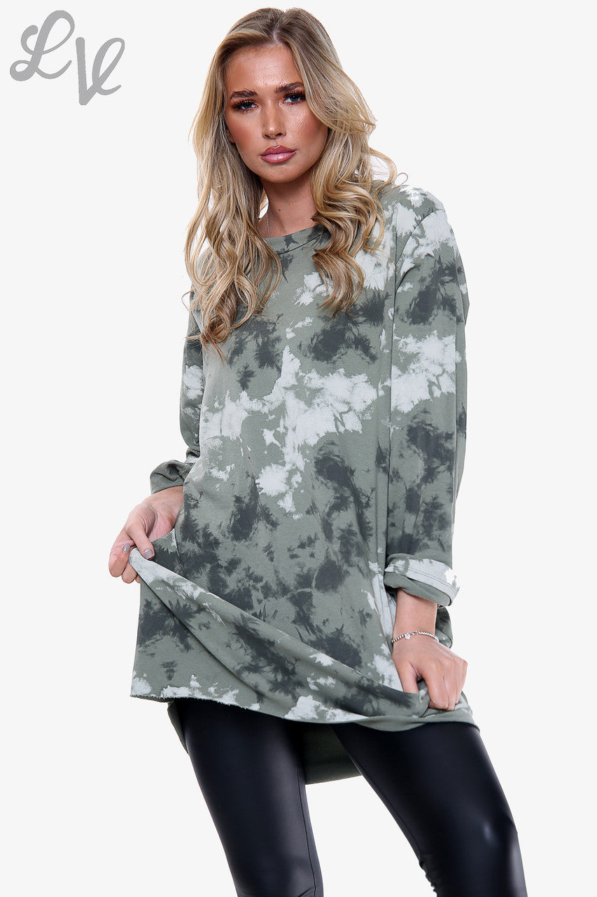 Dames Sweatshirt met Wolkenprint Khaki Prijs WAS €13,99 NU €6,99
