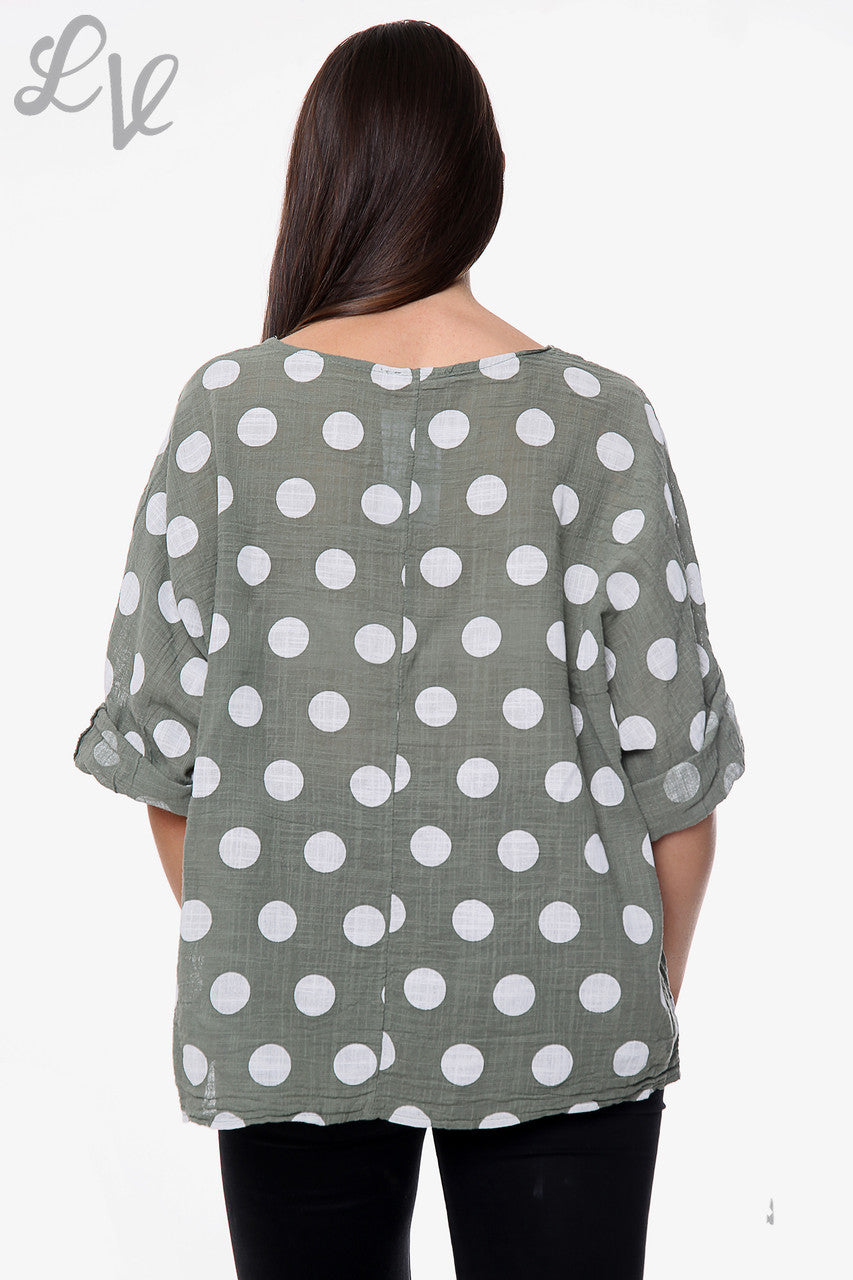 Ladies Polka Dot Simple Top Khaki Unit Price £7.99